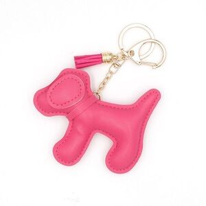 🆕 Vegan Leather Pink Dog Bag Charm Keychain with Gold Hardware and PinkTassel